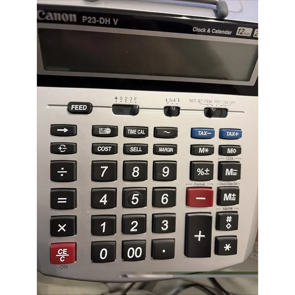 Canon P23-DH V Printing Calculator 12 Digit 2-Color Print w/ Adapter Tested